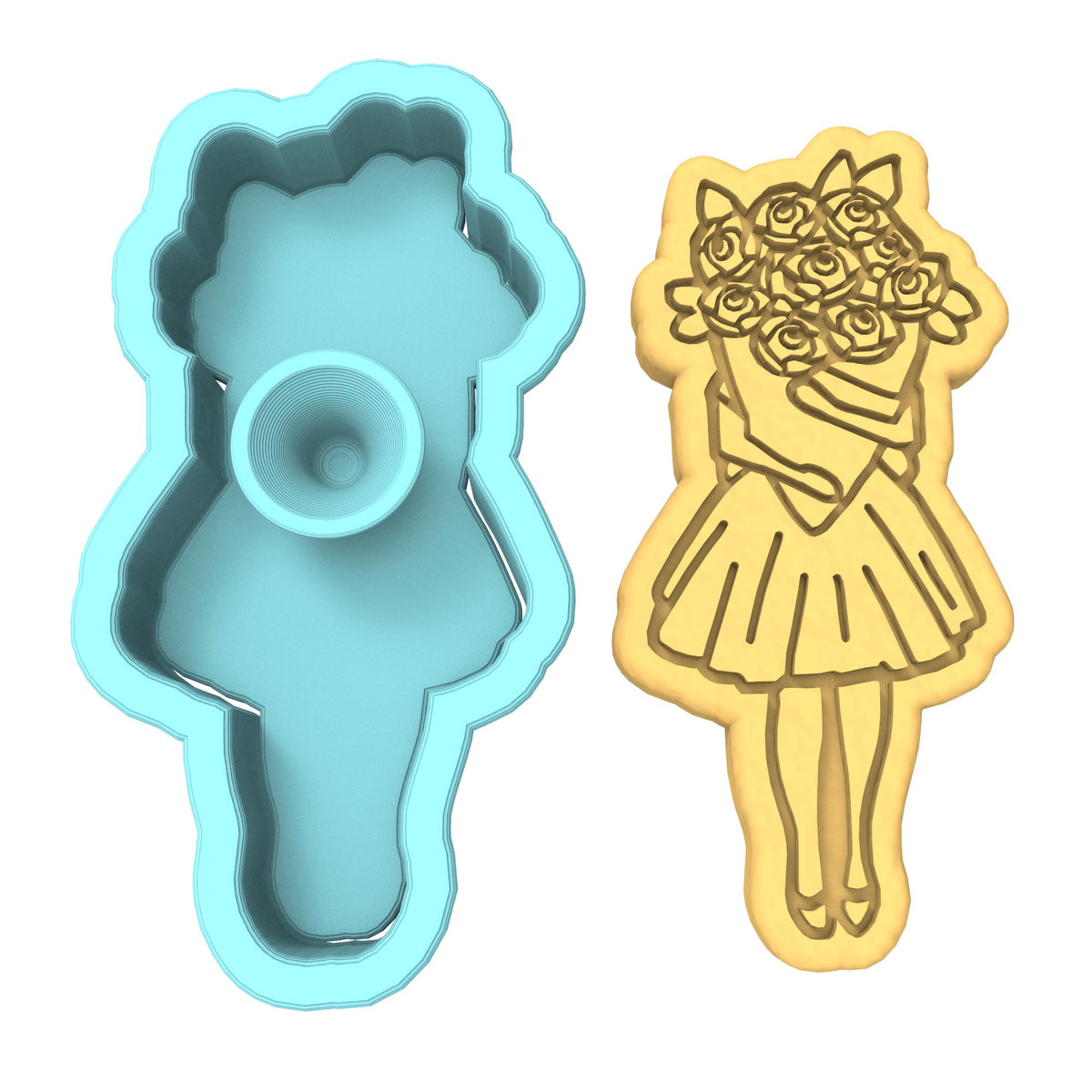 Roses Girl Cookie Cutter | Stamp | Stencil #1
