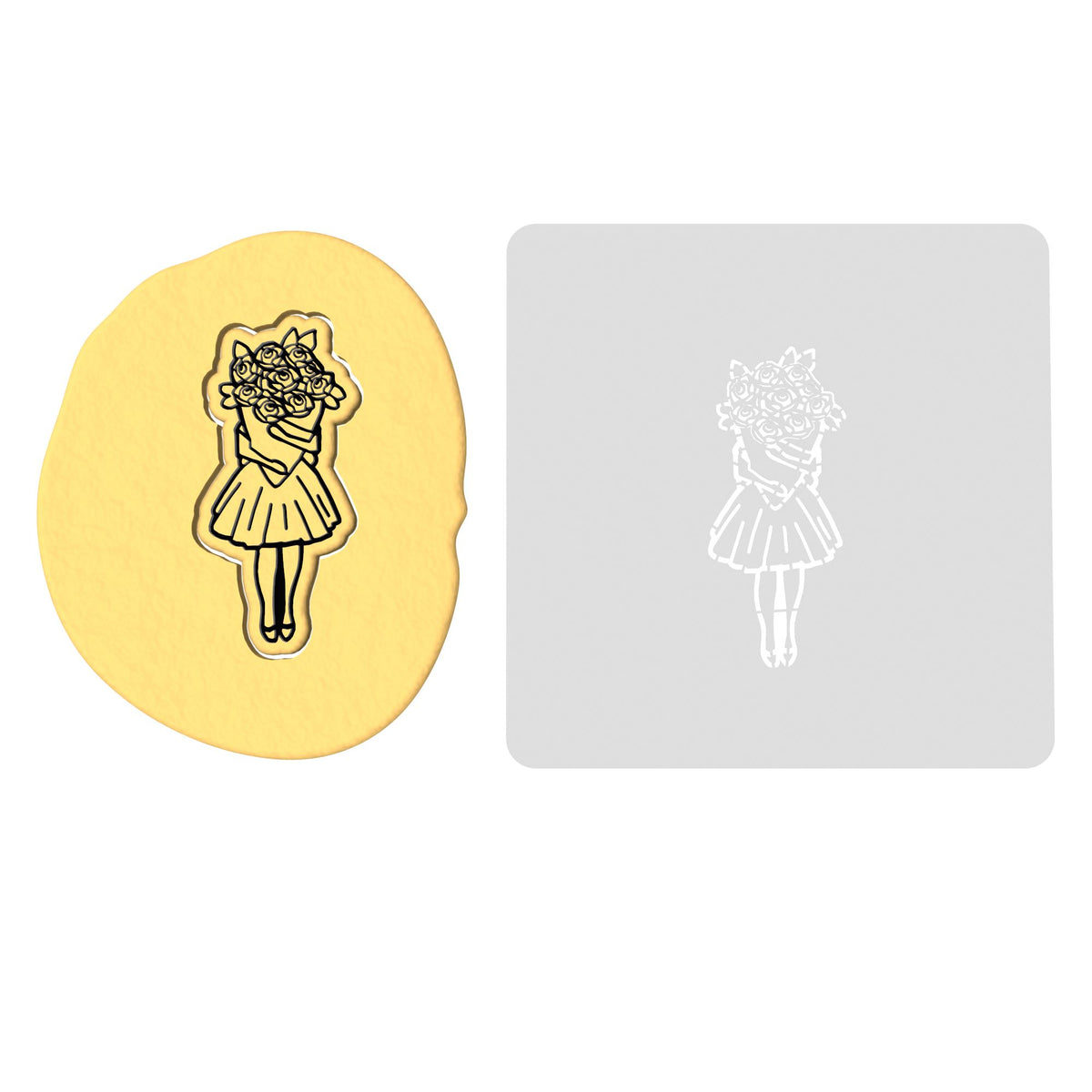 Roses Girl Cookie Cutter | Stamp | Stencil #1
