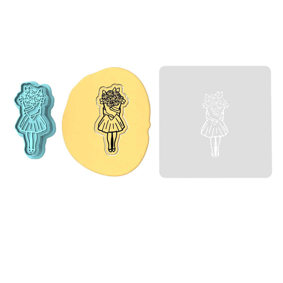 Roses Girl Cookie Cutter | Stamp | Stencil #1