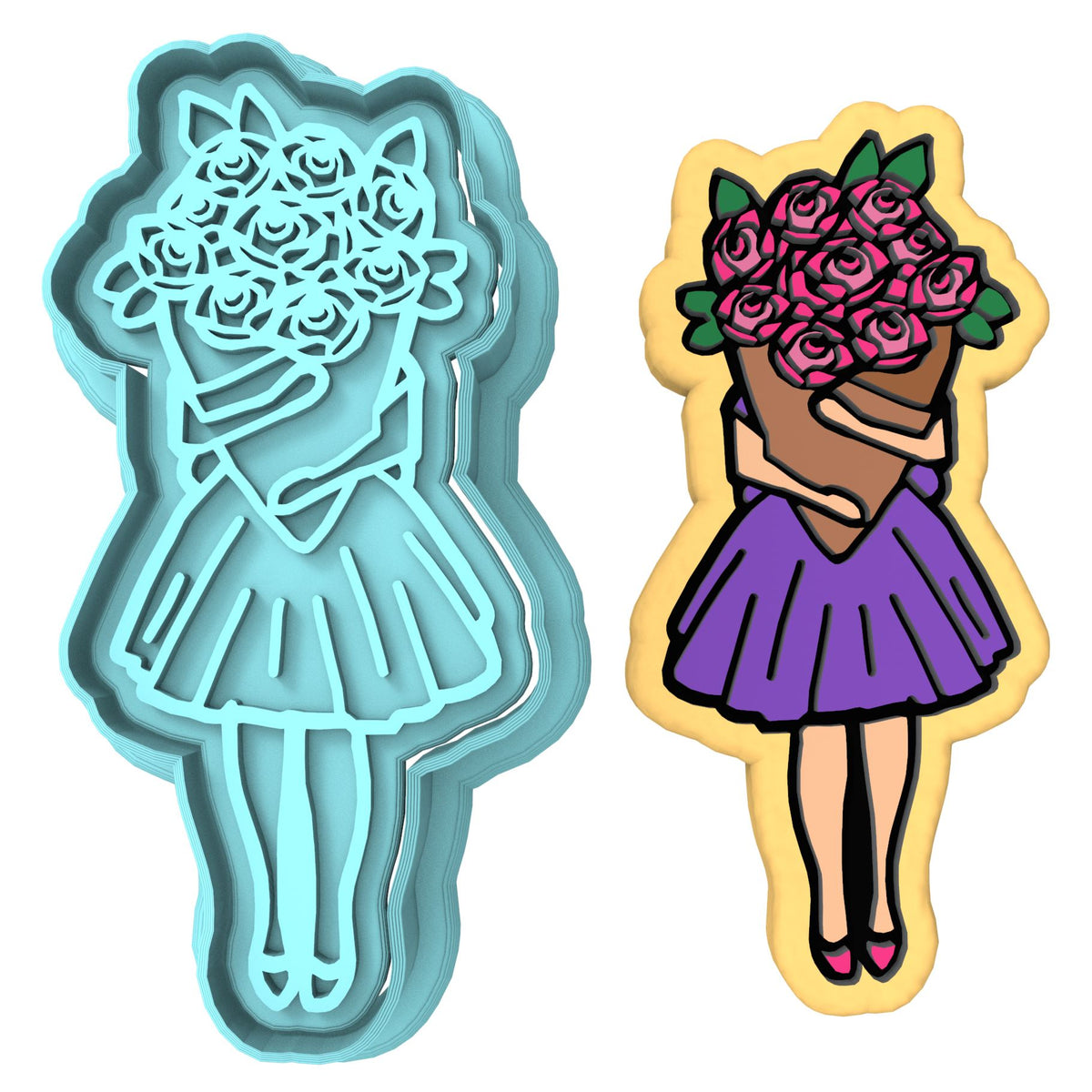 Roses Girl Cookie Cutter | Stamp | Stencil #1