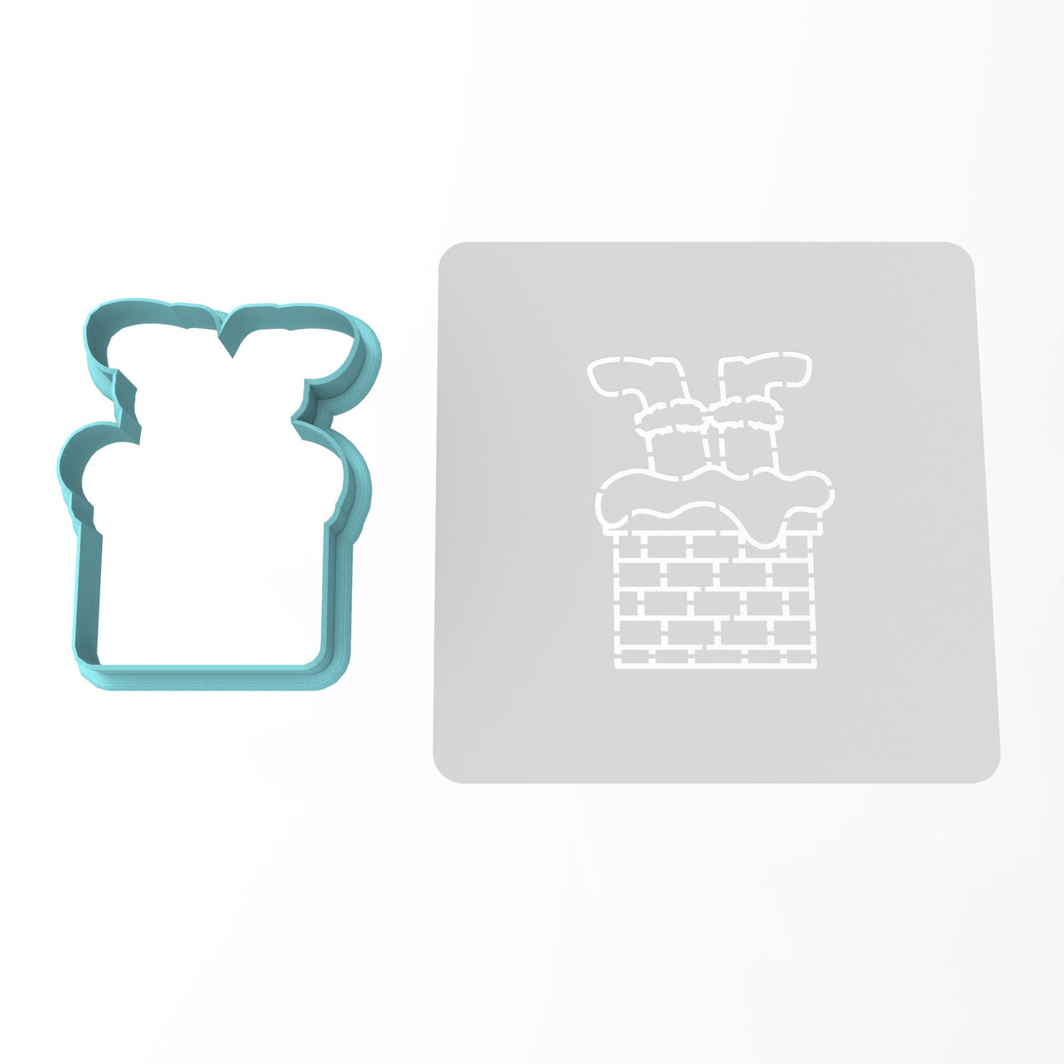 Santa Stuck in Chimney Cookie Cutter | Stamp | Stencil #1 Xmas / Winter / NYE Cookie Cutter Lady MINI - 2 Inches (5cm) **BUNDLE** Cutter + Stencil 