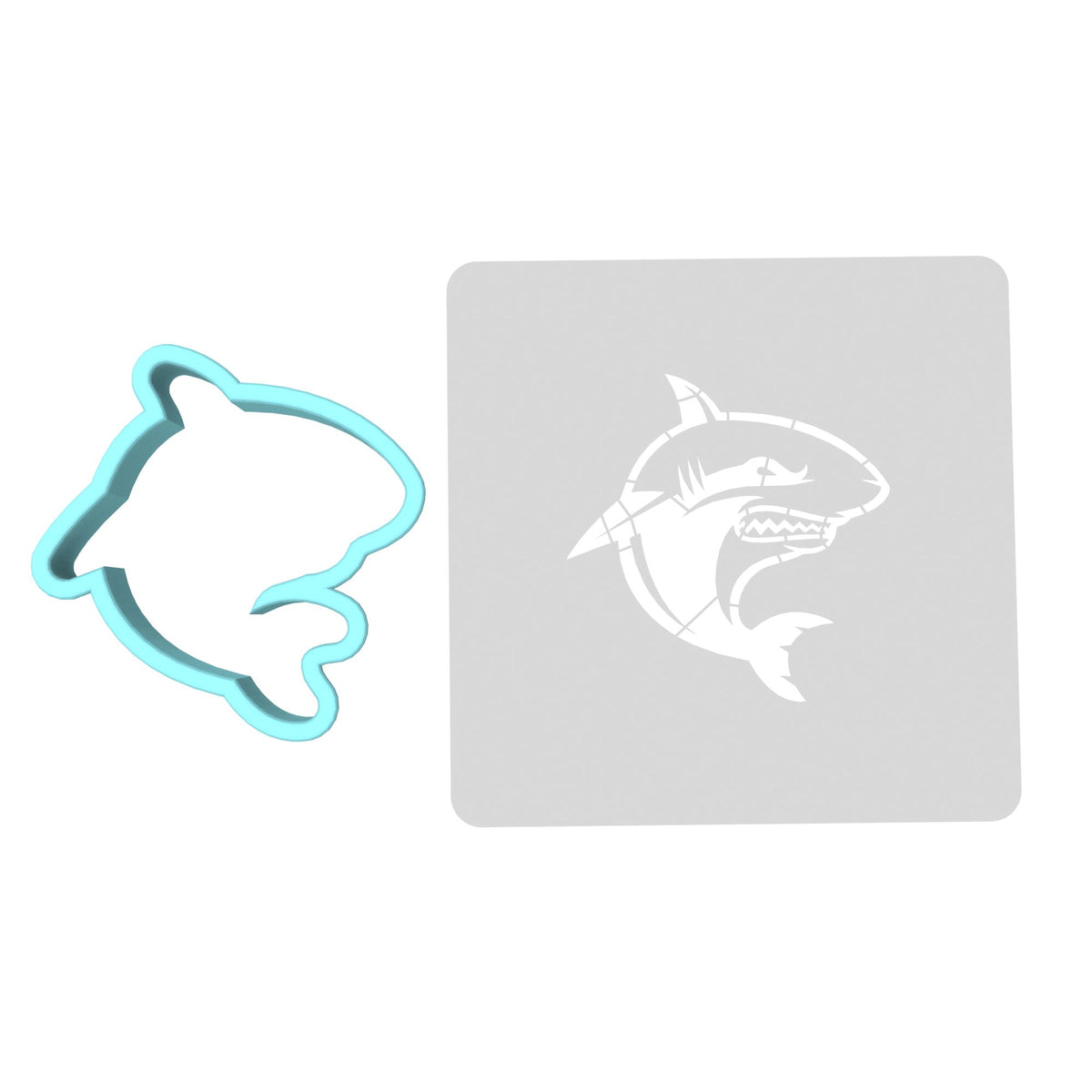 Shark Mascot Cookie Cutter | Stamp | Stencil #1 Animals & Dinosaurs Cookie Cutter Lady MINI - 2 Inches (5cm) **BUNDLE** Cutter + Stencil 
