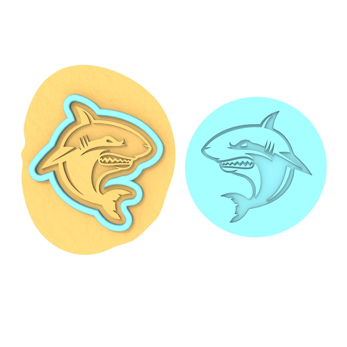 Shark Mascot Cookie Cutter | Stamp | Stencil #1 Animals & Dinosaurs Cookie Cutter Lady MINI - 2 Inches (5cm) **BUNDLE** Cutter + Debosser 