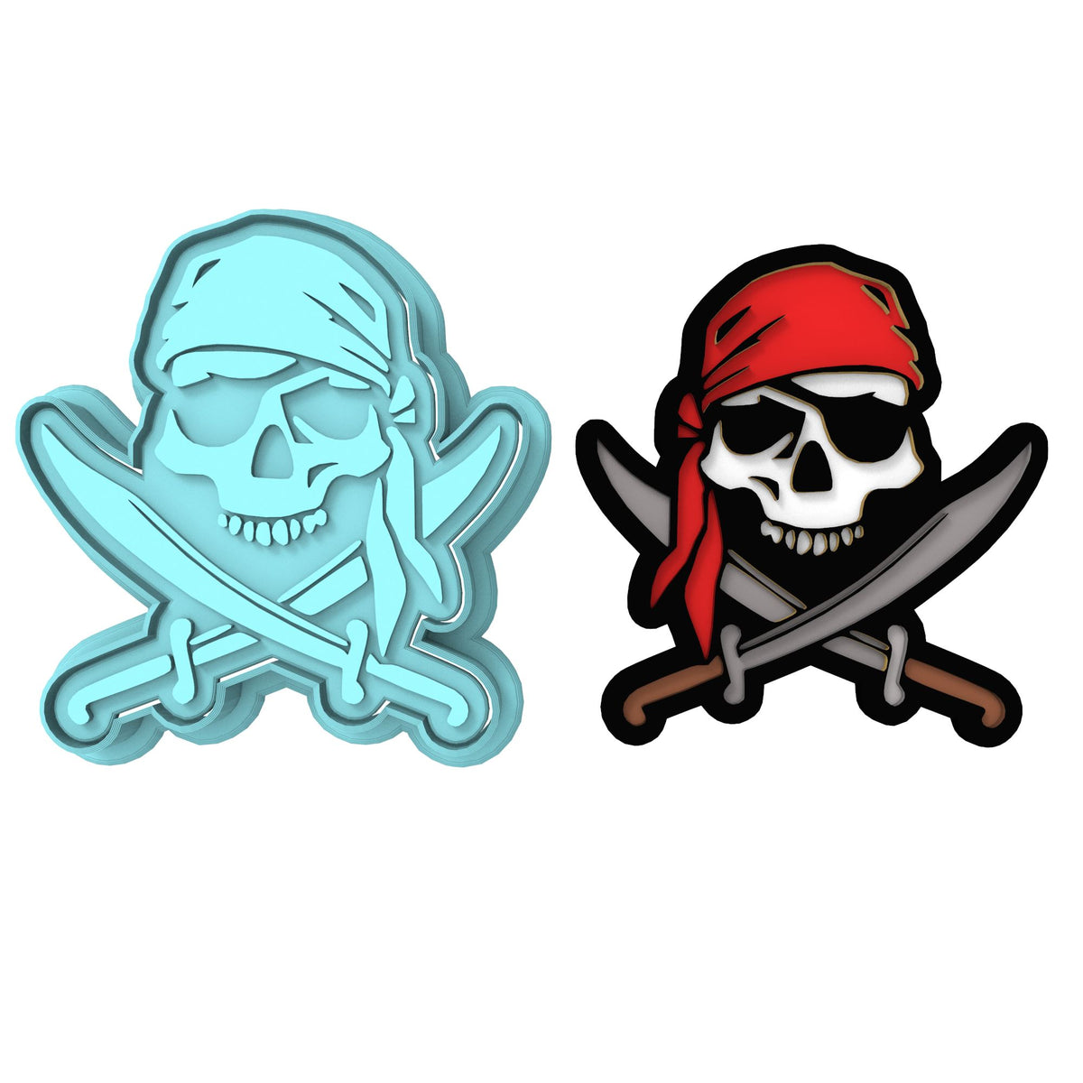 Skull Bandana Cookie Cutter | Stamp | Stencil #1 Boys/ Army / Outdoorsman Cookie Cutter Lady MINI - 2 Inches (5cm) **BUNDLE** Cutter + Stamp 