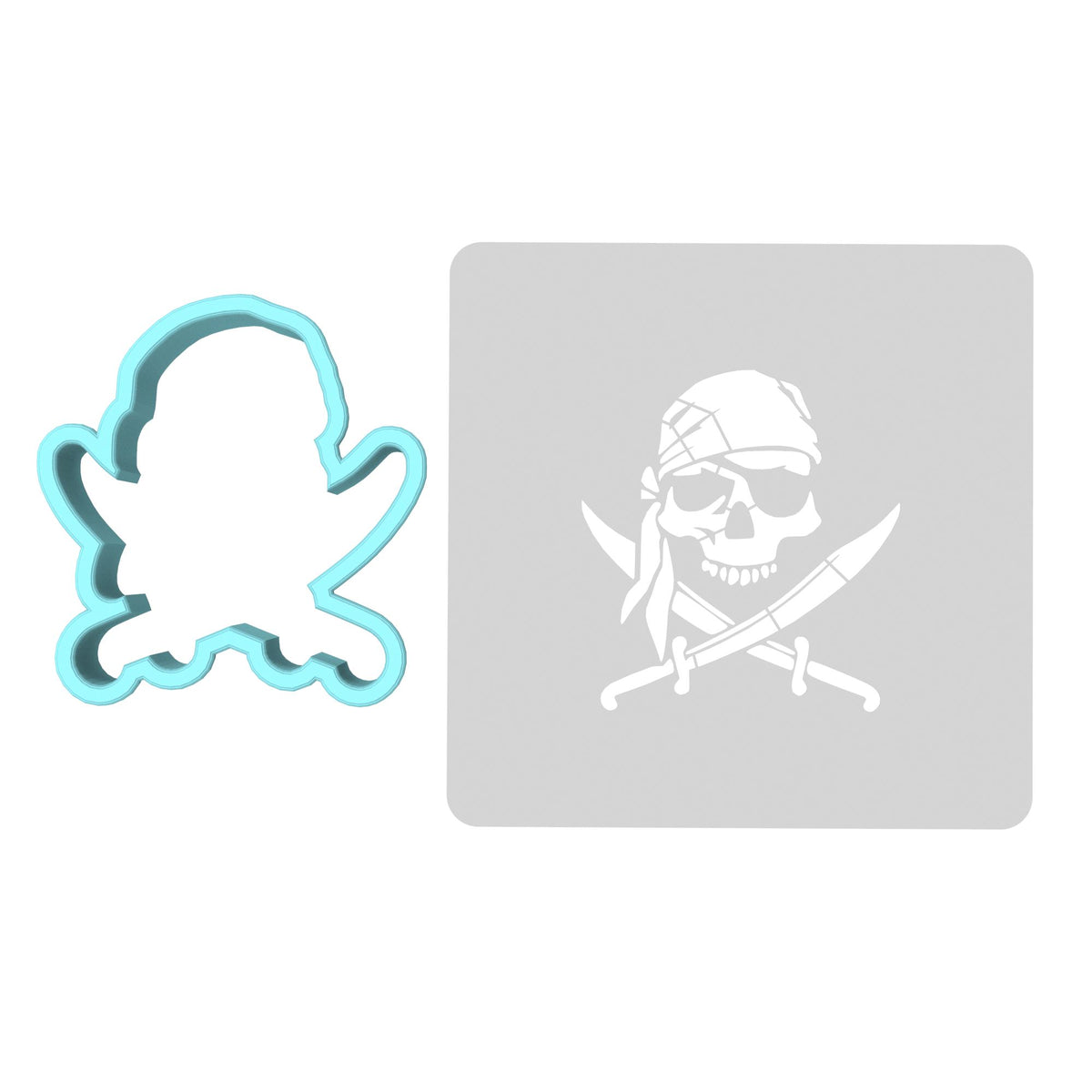 Skull Bandana Cookie Cutter | Stamp | Stencil #1 Boys/ Army / Outdoorsman Cookie Cutter Lady MINI - 2 Inches (5cm) **BUNDLE** Cutter + Stencil 
