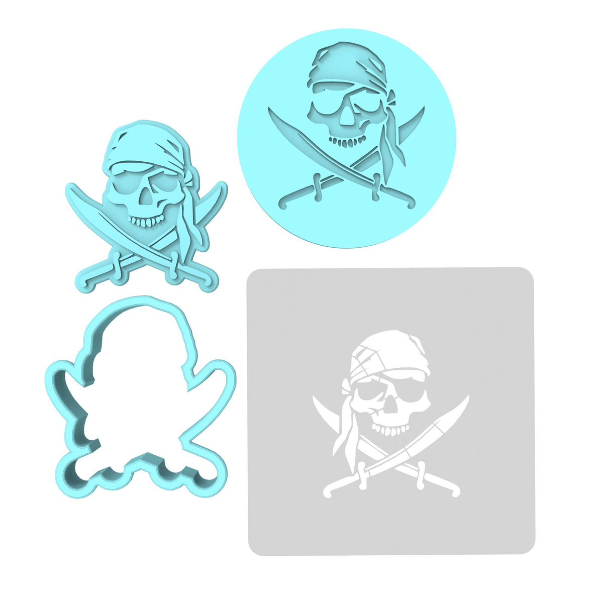 Skull Bandana Cookie Cutter | Stamp | Stencil #1 Boys/ Army / Outdoorsman Cookie Cutter Lady MINI - 2 Inches (5cm) **FULL SET BUNDLE** Cutter + Stamp + Stencil + Debosser **BEST DEAL** 
