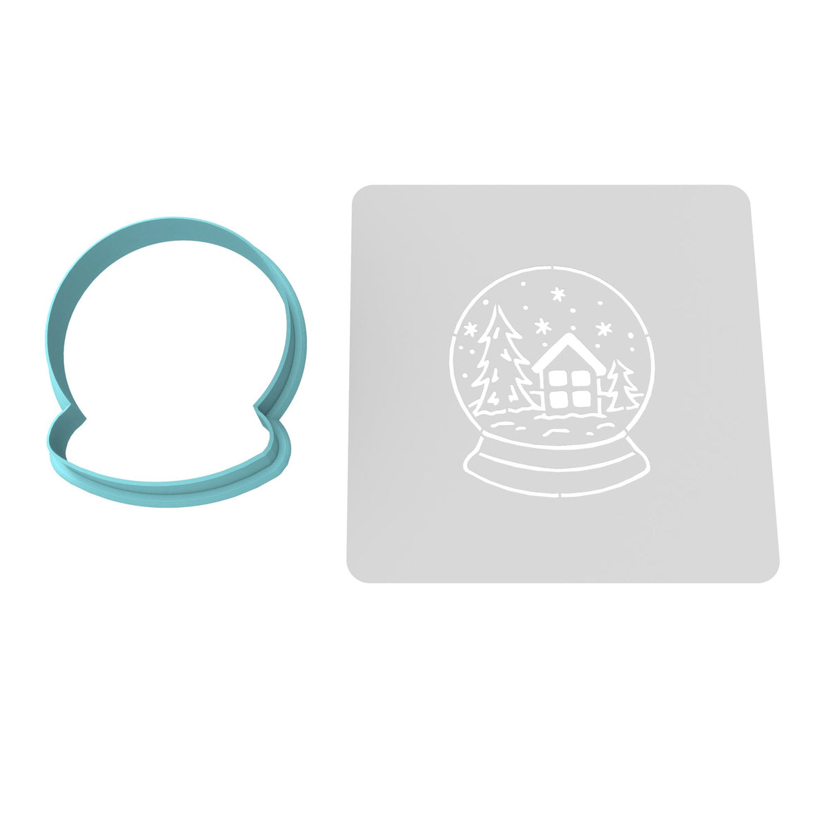 Snow Globe Cookie Cutter | Stamp | Stencil #2 Xmas / Winter / NYE Cookie Cutter Lady MINI - 2 Inches (5cm) **BUNDLE** Cutter + Stencil 