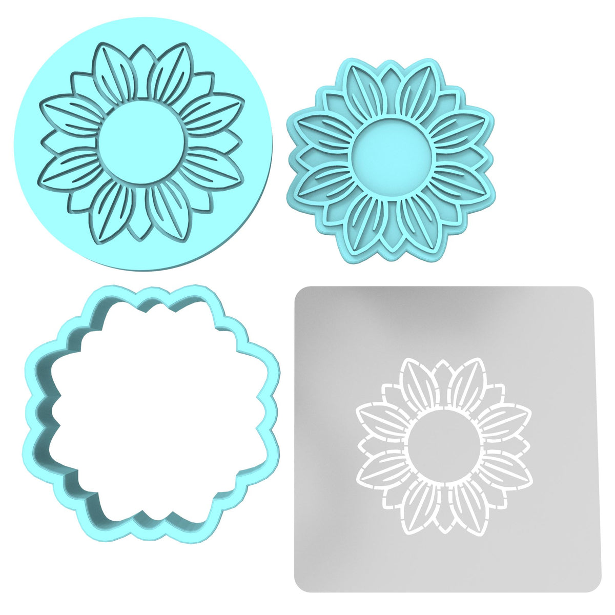 Sunflower Cookie Cutter | Stamp | Stencil #2A Animals & Dinosaurs Cookie Cutter Lady MINI - 2 Inches (5cm) **FULL SET BUNDLE** Cutter + Stamp + Stencil + Debosser **BEST DEAL** 