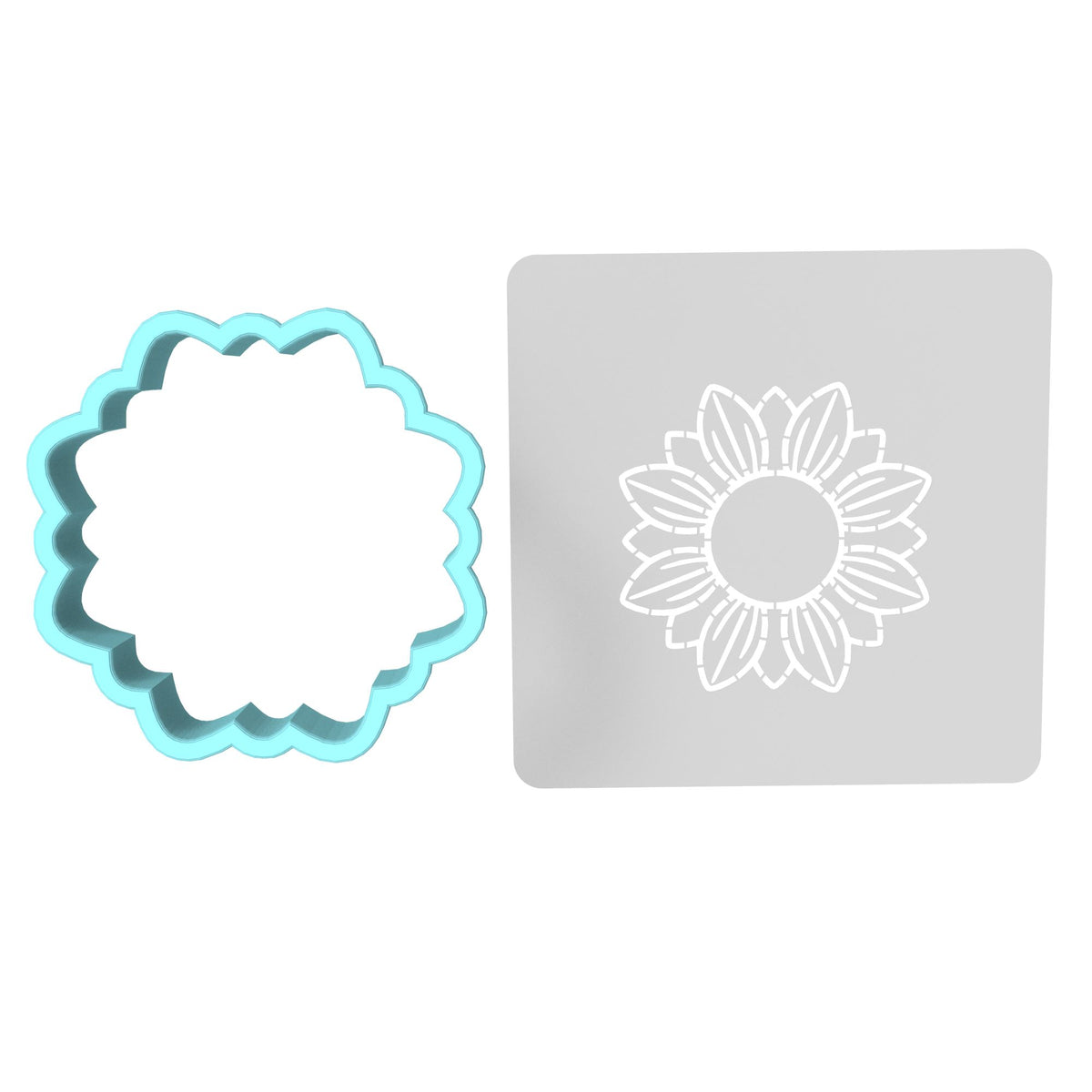 Sunflower Cookie Cutter | Stamp | Stencil #2A Animals & Dinosaurs Cookie Cutter Lady MINI - 2 Inches (5cm) **BUNDLE** Cutter + Stencil 