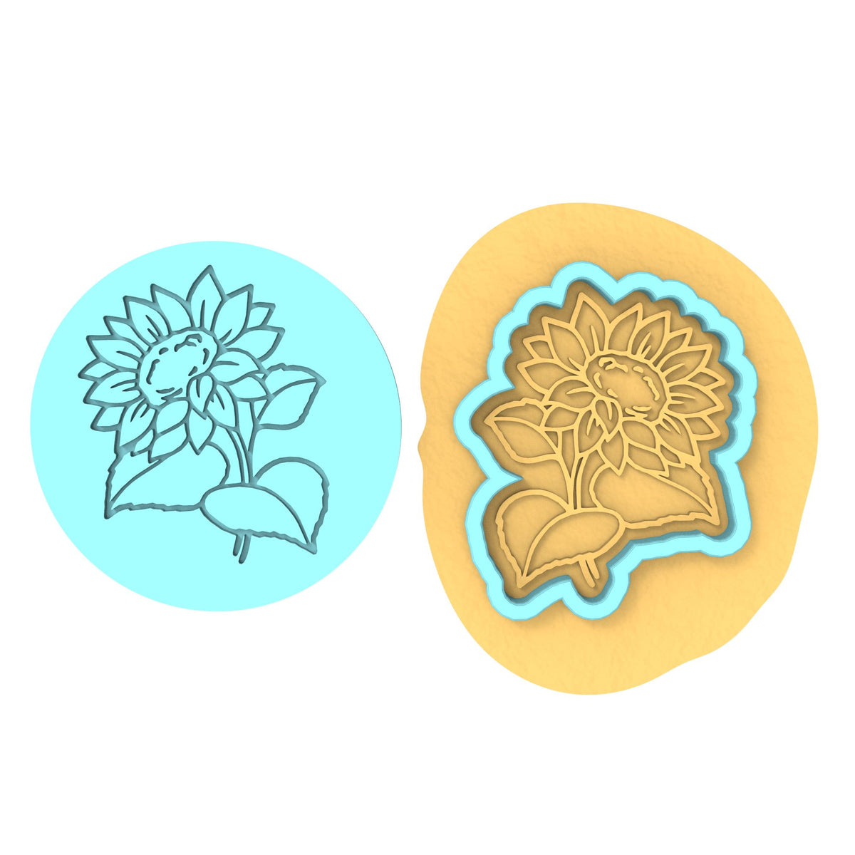Sunflower Stem Cookie Cutter | Stamp | Stencil Animals & Dinosaurs Cookie Cutter Lady MINI - 2 Inches (5cm) **BUNDLE** Cutter + Debosser 