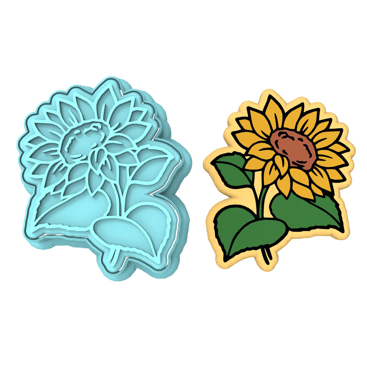 Sunflower Stem Cookie Cutter | Stamp | Stencil Animals & Dinosaurs Cookie Cutter Lady MINI - 2 Inches (5cm) **BUNDLE** Cutter + Stamp 