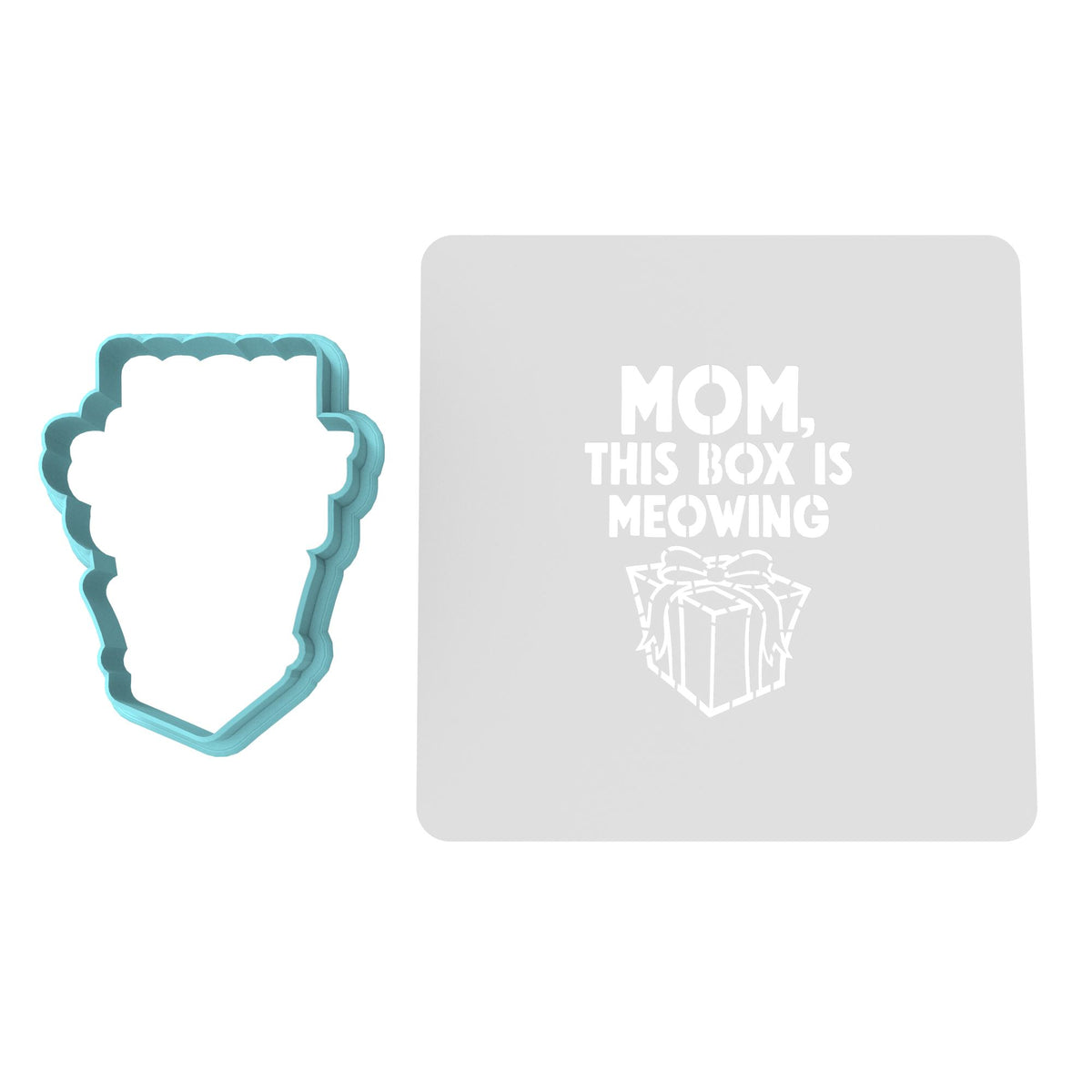 This Box is Meowing Cookie Cutter | Stamp | Stencil Xmas / Winter / NYE Cookie Cutter Lady MINI - 2 Inches (5cm) **BUNDLE** Cutter + Stencil 