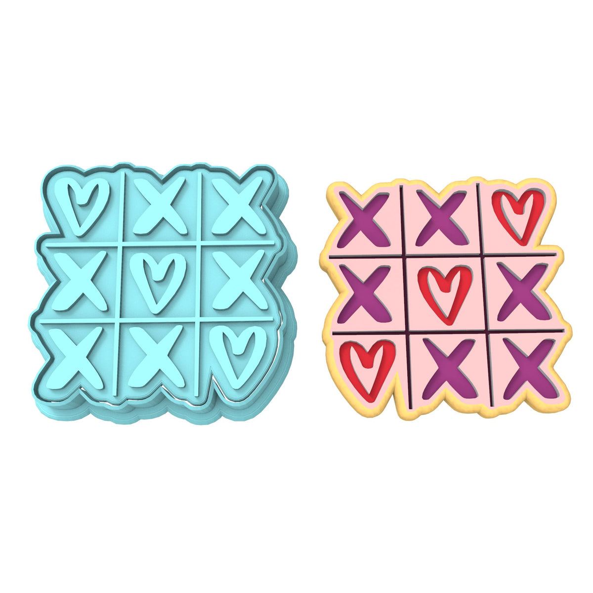 Tic Tac Toe Love Cookie Cutter | Stamp | Stencil #1 Wedding / Baby / V Day Cookie Cutter Lady MINI - 2 Inches (5cm) **BUNDLE** Cutter + Stamp 