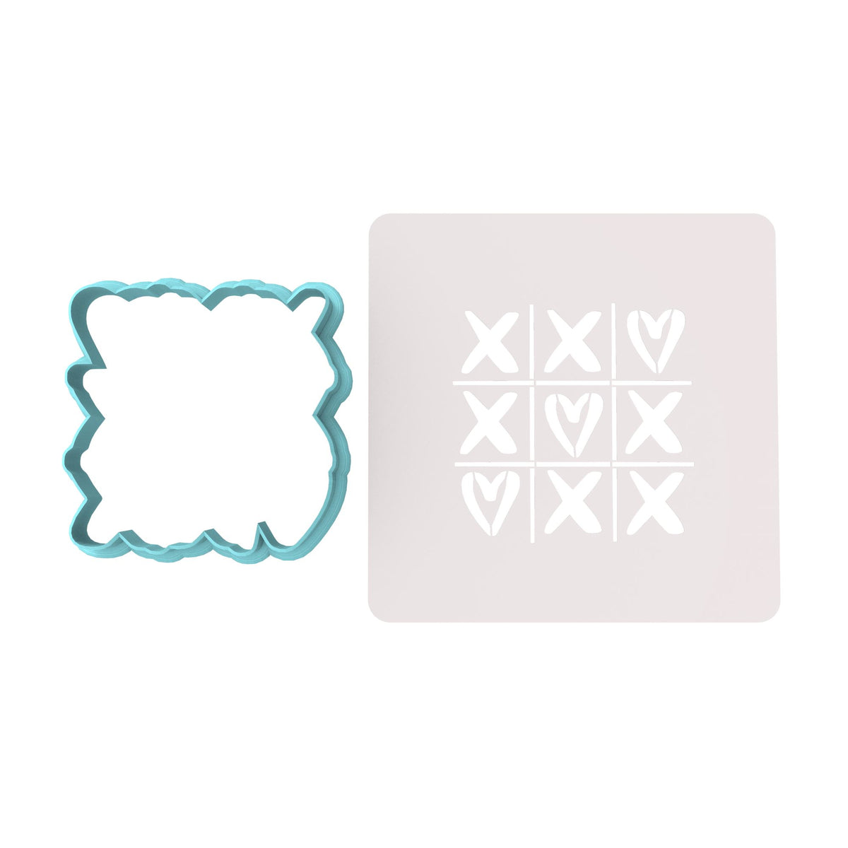 Tic Tac Toe Love Cookie Cutter | Stamp | Stencil #1 Wedding / Baby / V Day Cookie Cutter Lady MINI - 2 Inches (5cm) **BUNDLE** Cutter + Stencil 