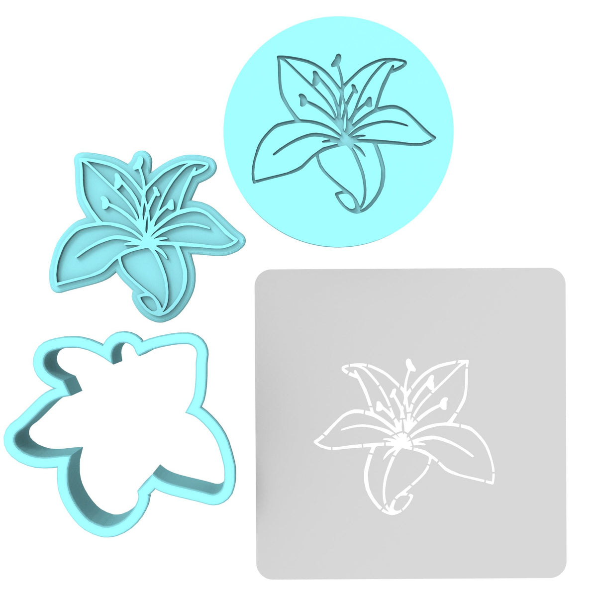 Tiger Lily Cookie Cutter | Stamp | Stencil #1 Animals & Dinosaurs Cookie Cutter Lady MINI - 2 Inches (5cm) **FULL SET BUNDLE** Cutter + Stamp + Stencil + Debosser **BEST DEAL** 