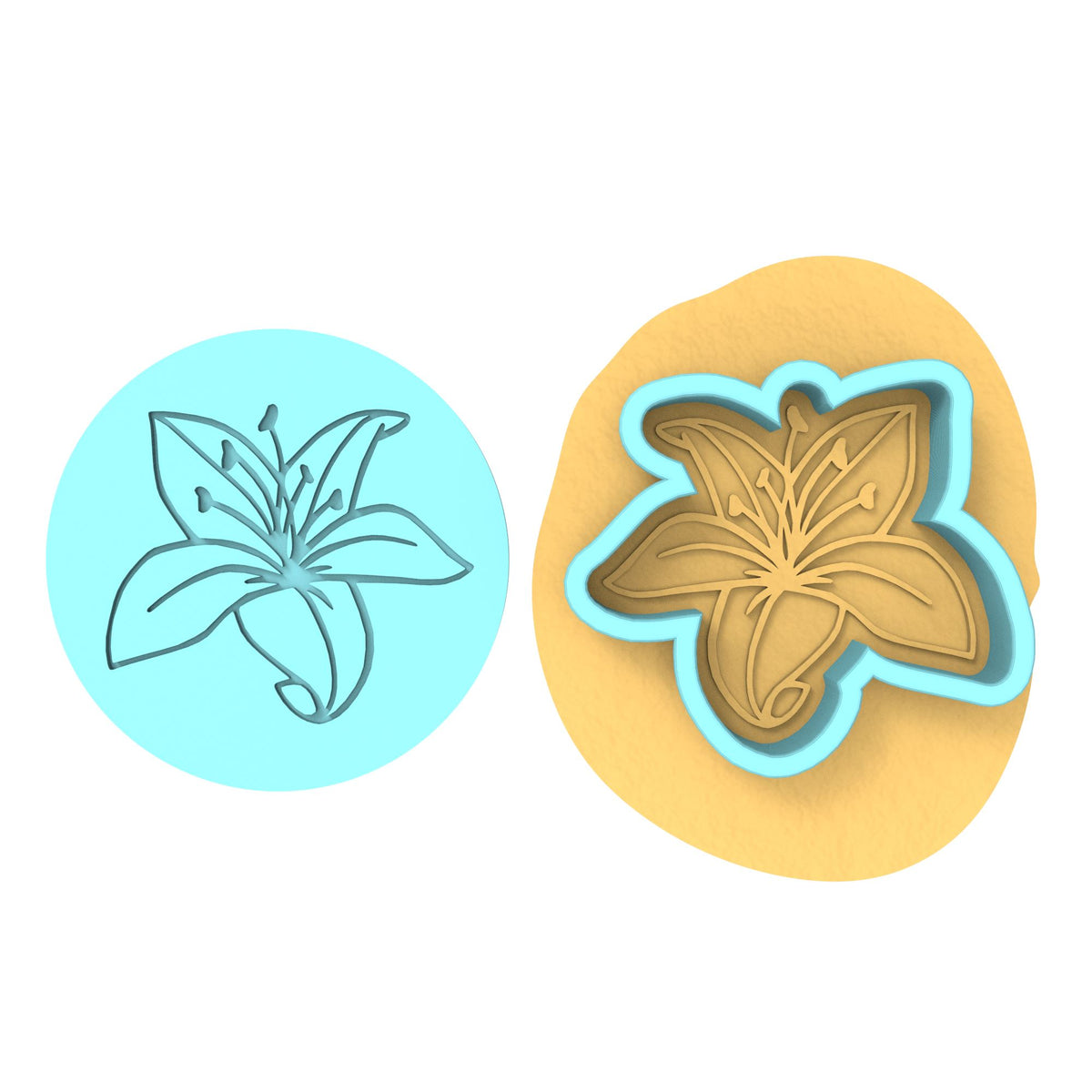 Tiger Lily Cookie Cutter | Stamp | Stencil #1 Animals & Dinosaurs Cookie Cutter Lady MINI - 2 Inches (5cm) **BUNDLE** Cutter + Debosser 