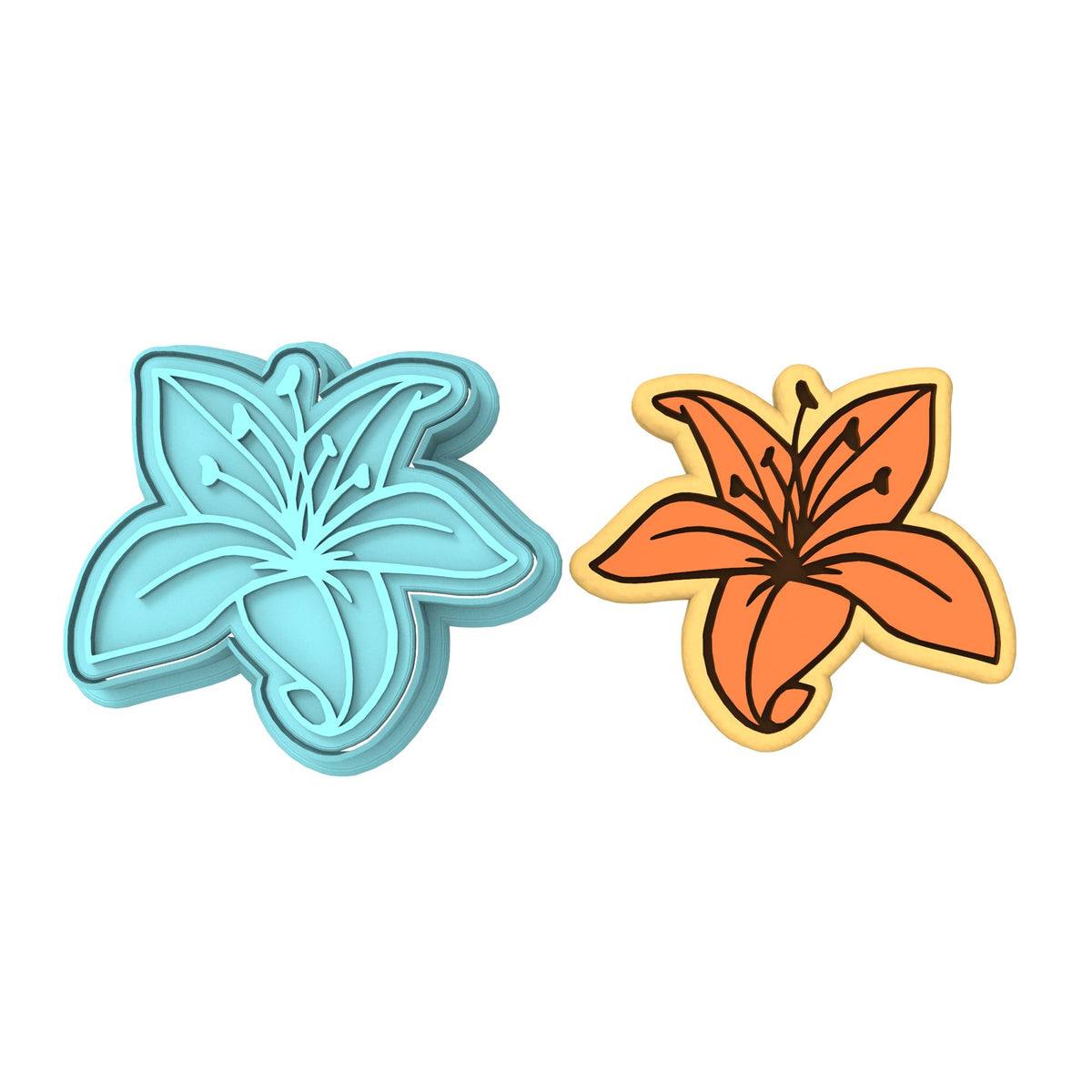 Tiger Lily Cookie Cutter | Stamp | Stencil #1 Animals & Dinosaurs Cookie Cutter Lady MINI - 2 Inches (5cm) **BUNDLE** Cutter + Stamp 
