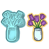 Tulips Jar Cookie Cutter | Stamp | Stencil #1 Animals & Dinosaurs Cookie Cutter Lady MINI - 2 Inches (5cm) **BUNDLE** Cutter + Stamp 