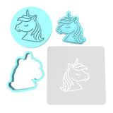 Unicorn Head Cookie Cutter | Stamp | Stencil #4 Animals & Dinosaurs Cookie Cutter Lady MINI - 2 Inches (5cm) **FULL SET BUNDLE** Cutter + Stamp + Stencil + Debosser **BEST DEAL** 