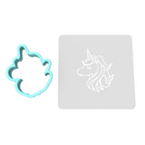 Unicorn Head Cookie Cutter | Stamp | Stencil #5 Animals & Dinosaurs Cookie Cutter Lady MINI - 2 Inches (5cm) **BUNDLE** Cutter + Stencil 