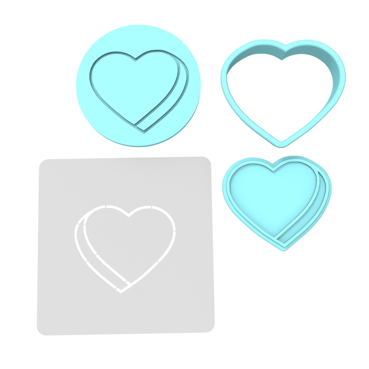Valentine Candy Heart Blank Cookie Cutter | Stamp | Stencil #2 Wedding / Baby / V Day Cookie Cutter Lady MINI - 2 Inches (5cm) **FULL SET BUNDLE** Cutter + Stamp + Stencil + Debosser **BEST DEAL** 