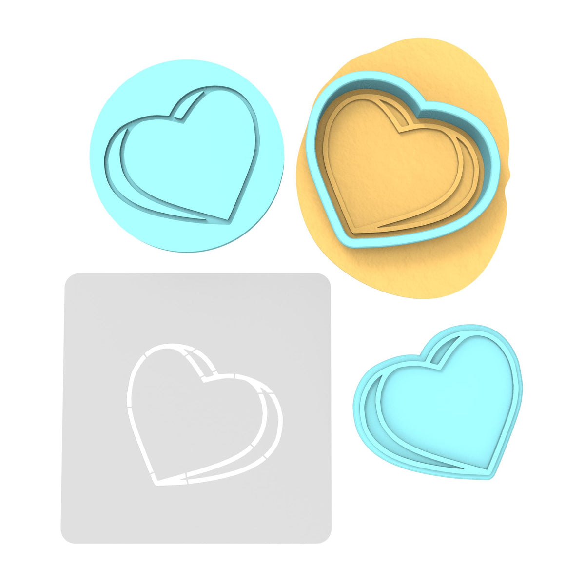 Valentine Candy Heart Blank Cookie Cutter | Stamp | Stencil #3 Wedding / Baby / V Day Cookie Cutter Lady MINI - 2 Inches (5cm) **FULL SET BUNDLE** Cutter + Stamp + Stencil + Debosser **BEST DEAL** 
