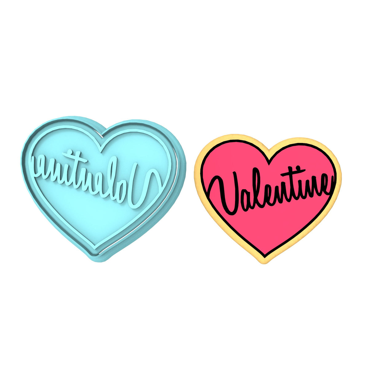 Valentine Cursive Heart Cookie Cutter | Stamp | Stencil #1 Wedding / Baby / V Day Cookie Cutter Lady MINI - 2 Inches (5cm) **BUNDLE** Cutter + Stamp 