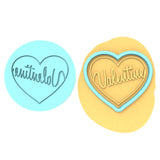 Valentine Cursive Heart Cookie Cutter | Stamp | Stencil #1 Wedding / Baby / V Day Cookie Cutter Lady MINI - 2 Inches (5cm) **BUNDLE** Cutter + Debosser 