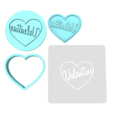 Valentine Cursive Heart Cookie Cutter | Stamp | Stencil #1 Wedding / Baby / V Day Cookie Cutter Lady MINI - 2 Inches (5cm) **FULL SET BUNDLE** Cutter + Stamp + Stencil + Debosser **BEST DEAL** 