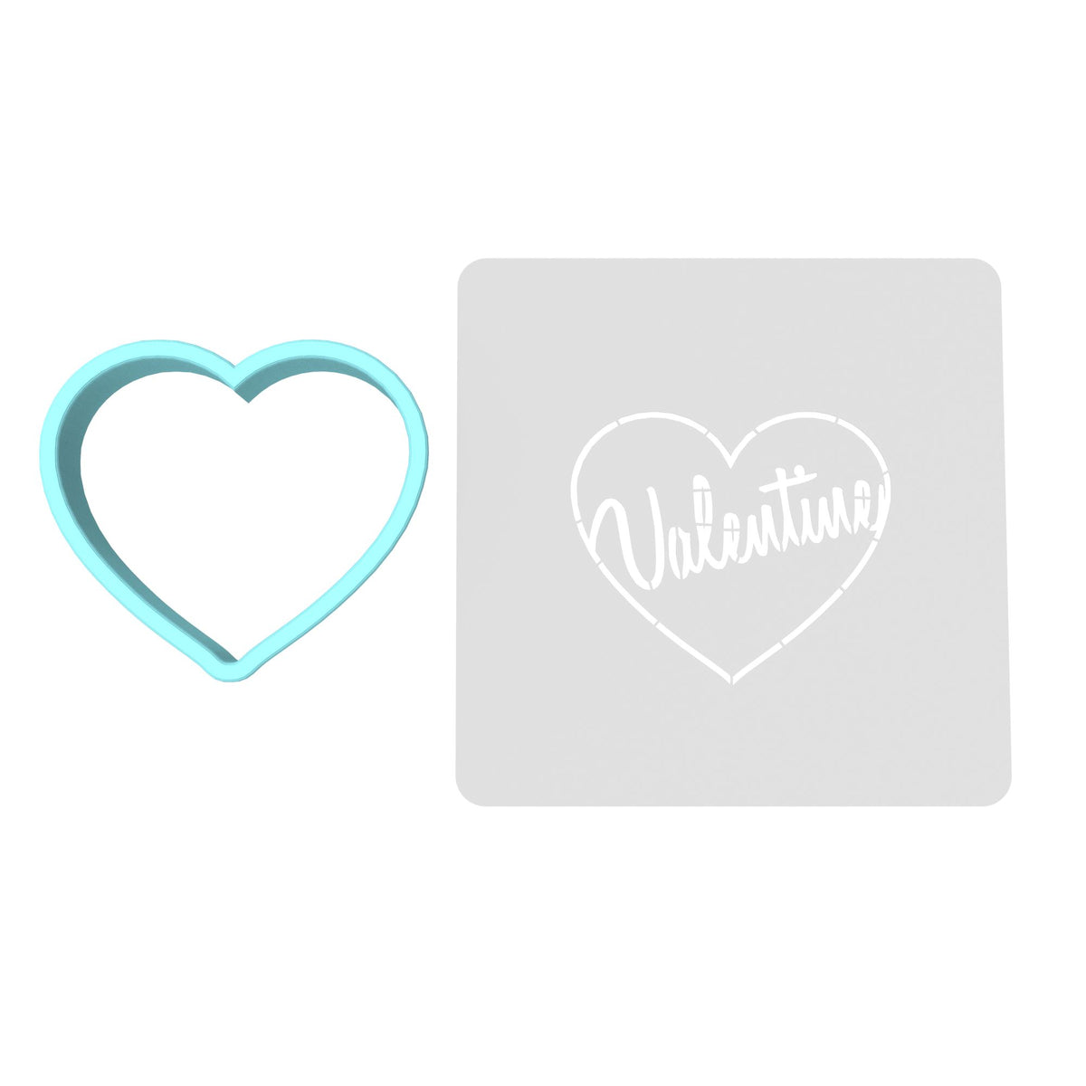 Valentine Cursive Heart Cookie Cutter | Stamp | Stencil #1 Wedding / Baby / V Day Cookie Cutter Lady MINI - 2 Inches (5cm) **BUNDLE** Cutter + Stencil 