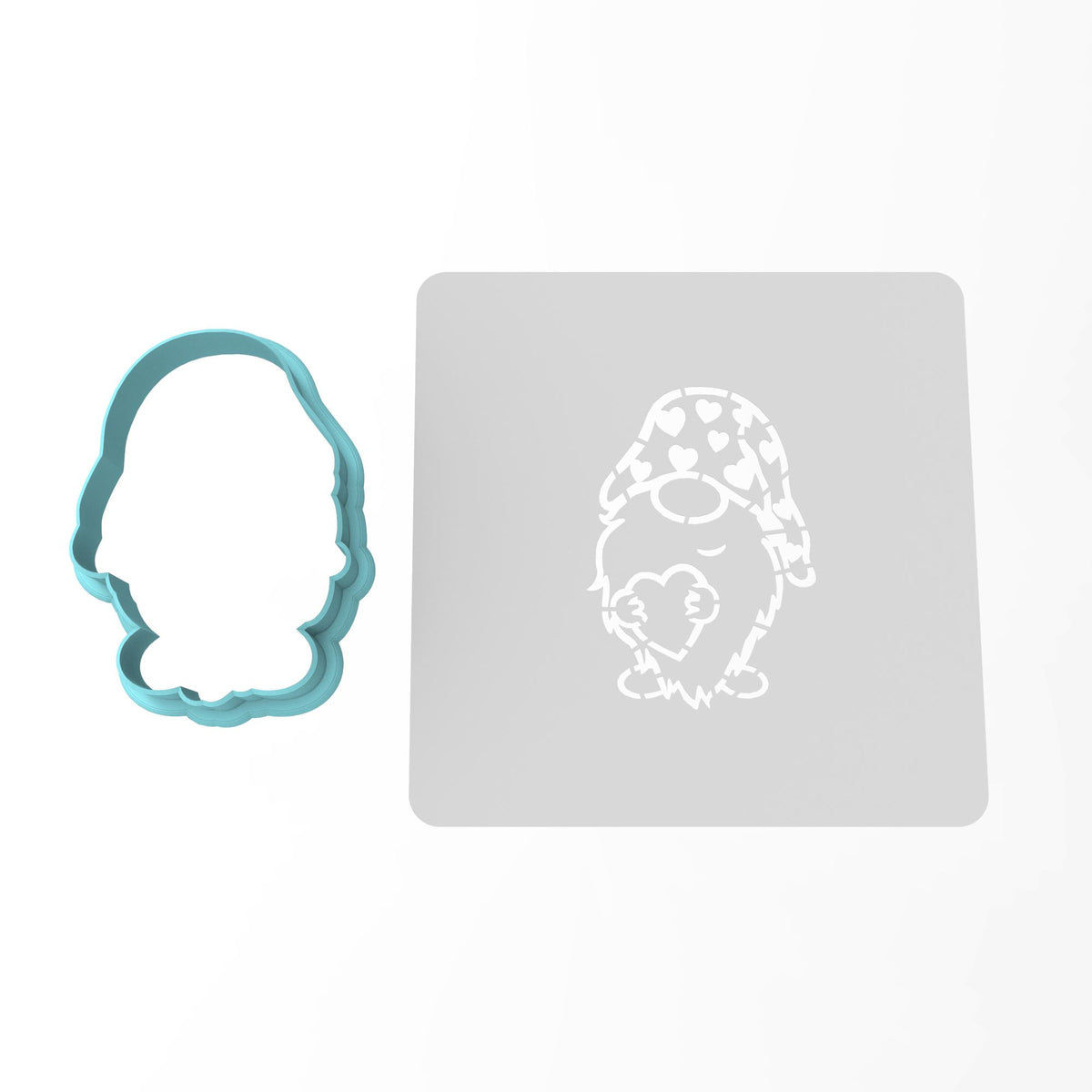 Valentine Gnome Holding Heart Cookie Cutter | Stamp | Stencil #4 Wedding / Baby / V Day Cookie Cutter Lady MINI - 2 Inches (5cm) **BUNDLE** Cutter + Stencil 