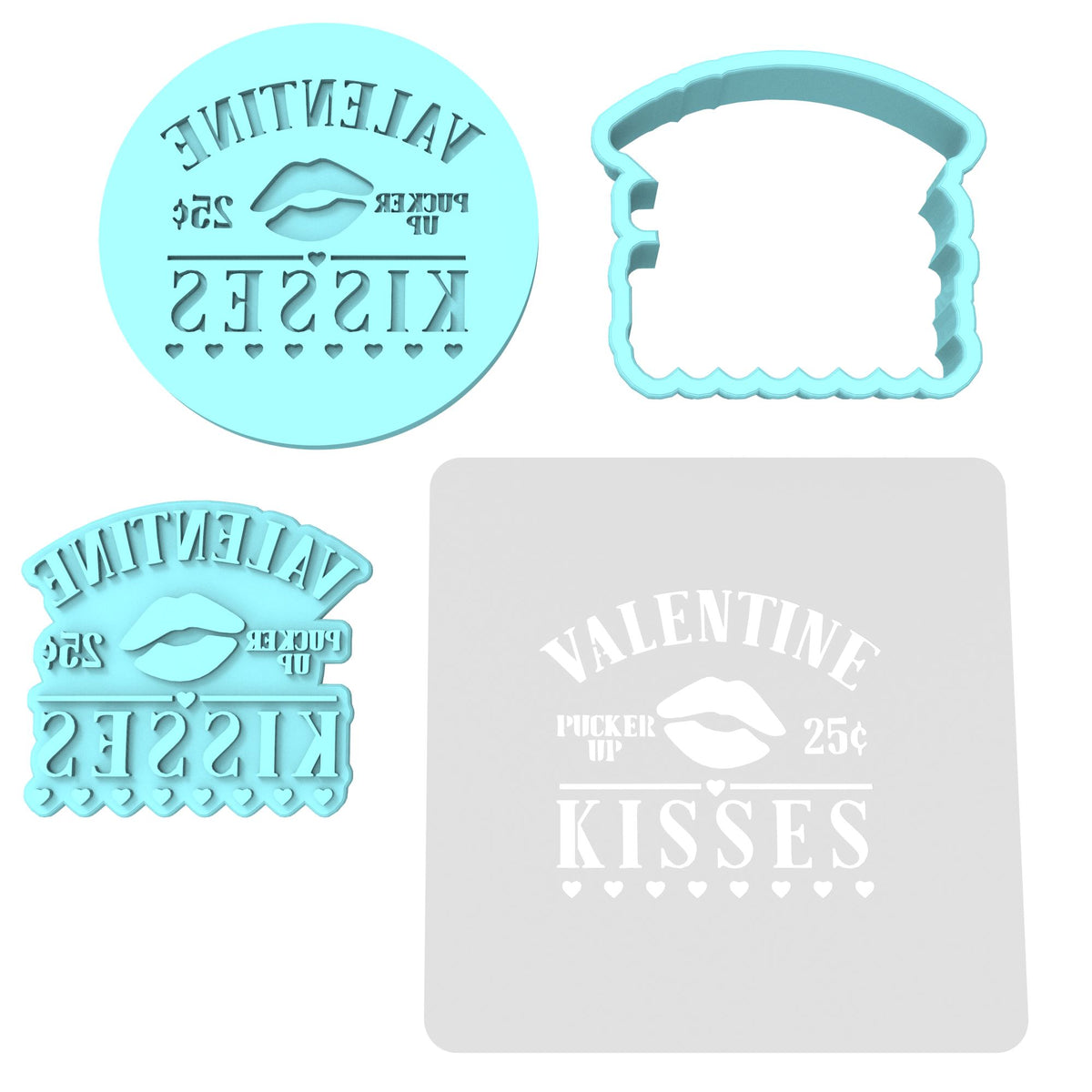 Valentine Kisses Pucker Up Cookie Cutter | Stamp | Stencil Girly / Dolls / Princess Cookie Cutter Lady MINI - 2 Inches (5cm) **FULL SET BUNDLE** Cutter + Stamp + Stencil + Debosser **BEST DEAL** 