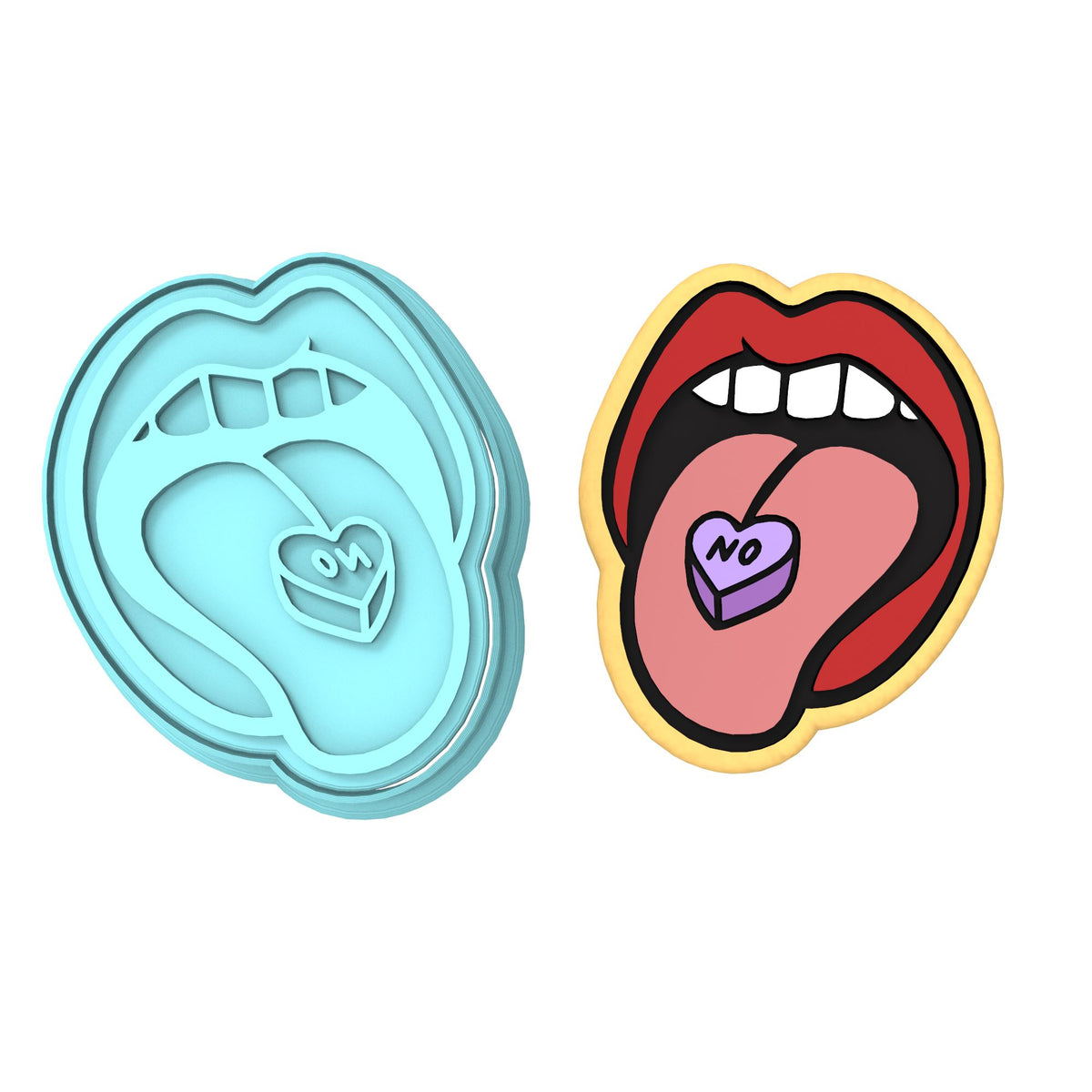 Valentine Tongue No Cookie Cutter | Stamp | Stencil Girly / Dolls / Princess Cookie Cutter Lady MINI - 2 Inches (5cm) **BUNDLE** Cutter + Stamp 
