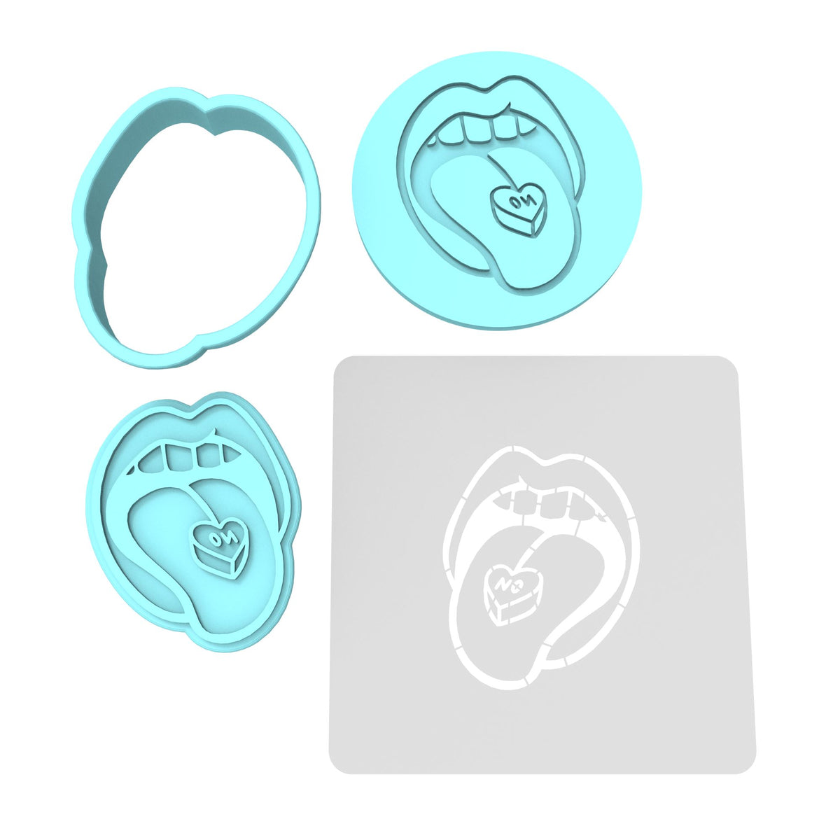 Valentine Tongue No Cookie Cutter | Stamp | Stencil Girly / Dolls / Princess Cookie Cutter Lady MINI - 2 Inches (5cm) **FULL SET BUNDLE** Cutter + Stamp + Stencil + Debosser **BEST DEAL** 
