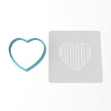Vertical Striped Heart Cookie Cutter | Stamp | Stencil #1 Wedding / Baby / V Day Cookie Cutter Lady MINI - 2 Inches (5cm) **BUNDLE** Cutter + Stencil 