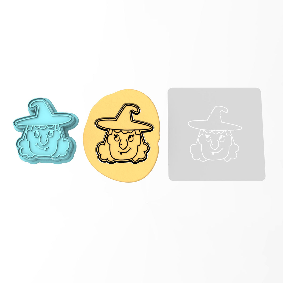 Witch Face Cookie Cutter Outline & Stamp #1 Halloween / Fall Cookie Cutter Lady 2.5 Inch Cupcake Topper Cutter + Stamp Yes