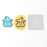 Witch Face Cookie Cutter Outline & Stamp #1 Halloween / Fall Cookie Cutter Lady 2.5 Inch Cupcake Topper Cutter + Stamp Yes
