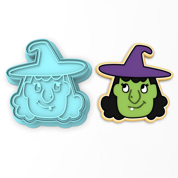 Witch Face Cookie Cutter Outline & Stamp #1 Halloween / Fall Cookie Cutter Lady 2 Inch Small Cupcake Cutter + Stamp Yes