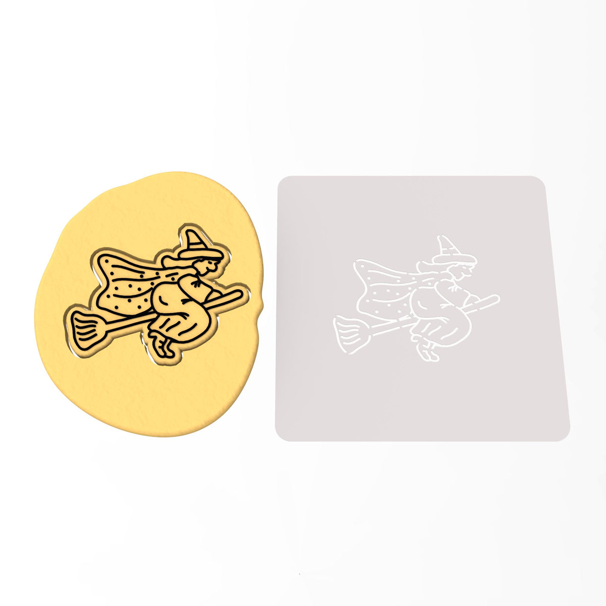 Witch on Broomstick Cookie Cutter | Stamp | Stencil #2 Halloween / Fall Cookie Cutter Lady 3 Inch Cupcake/Small Cookie Stamp Only Yes