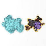 Witch on Broomstick Cookie Cutter | Stamp | Stencil #2 Halloween / Fall Cookie Cutter Lady 2 Inch Small Cupcake Cutter + Stamp No