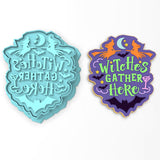 Witches Gather Here Cookie Cutter | Stamp | Stencil #1 Halloween / Fall Cookie Cutter Lady 2 Inch Small Cupcake Cutter + Stamp No