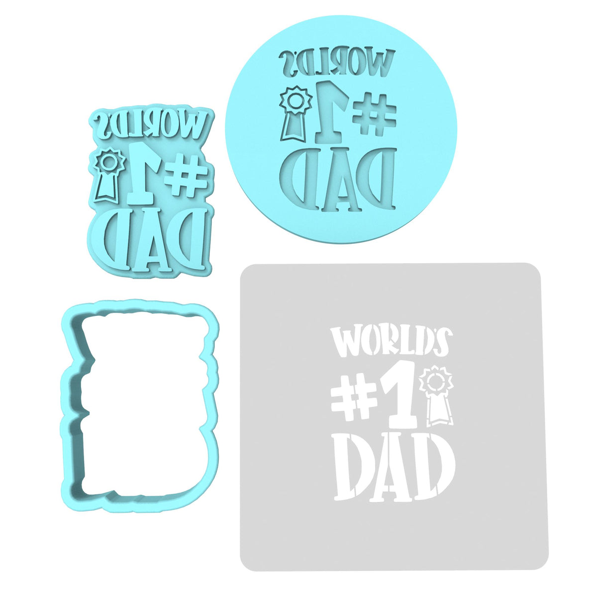 World's #1 Dad Cookie Cutter | Stamp | Stencil #2A fathers day Cookie Cutter Lady MINI - 2 Inches (5cm) **FULL SET BUNDLE** Cutter + Stamp + Stencil + Debosser **BEST DEAL** 