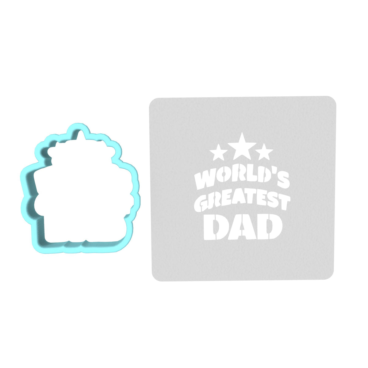 World's Greatest Dad Cookie Cutter | Stamp | Stencil #1 Cookie Cutter Lady MINI - 2 Inches (5cm) **BUNDLE** Cutter + Stencil 