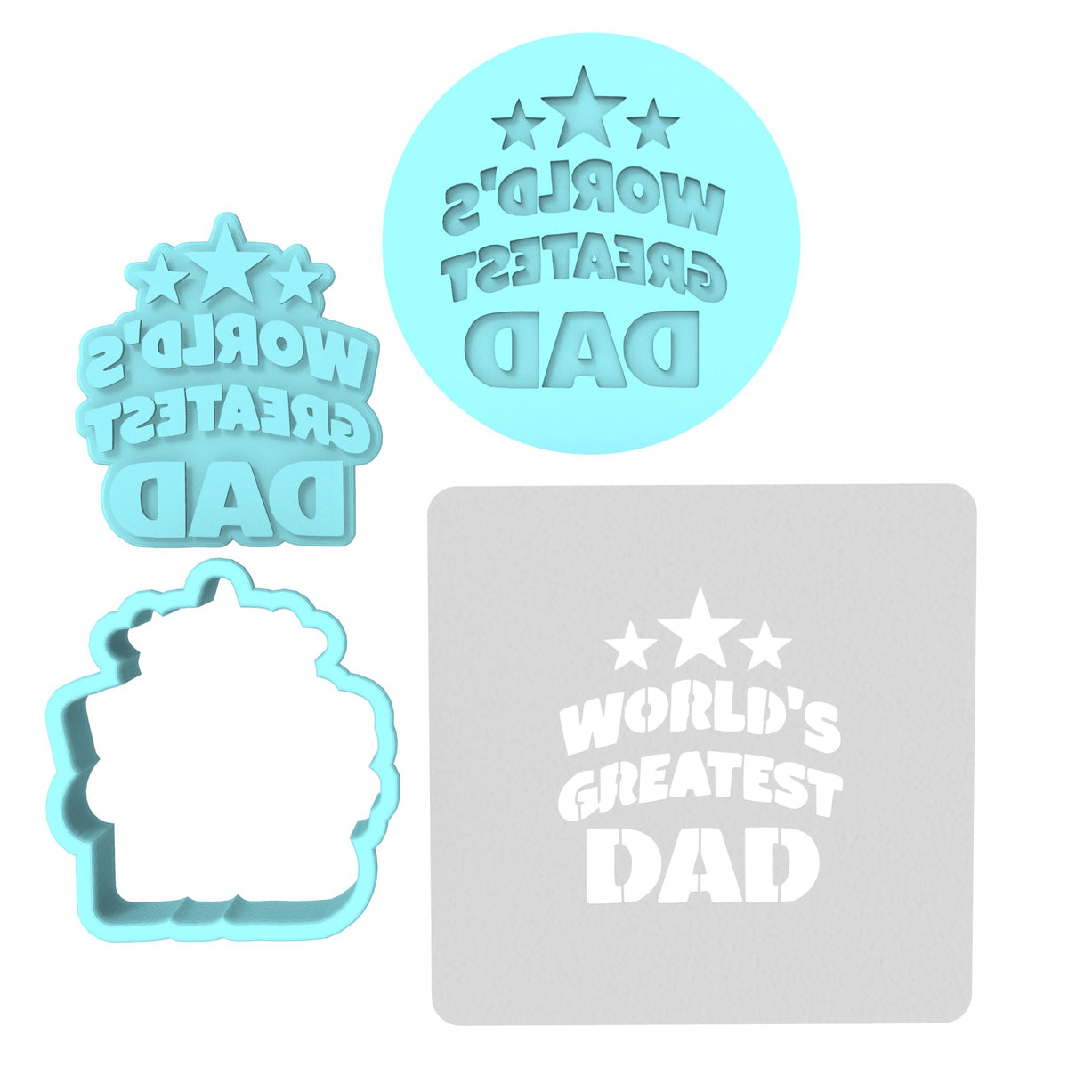 World's Greatest Dad Cookie Cutter | Stamp | Stencil #1 Cookie Cutter Lady MINI - 2 Inches (5cm) **FULL SET BUNDLE** Cutter + Stamp + Stencil + Debosser **BEST DEAL** 
