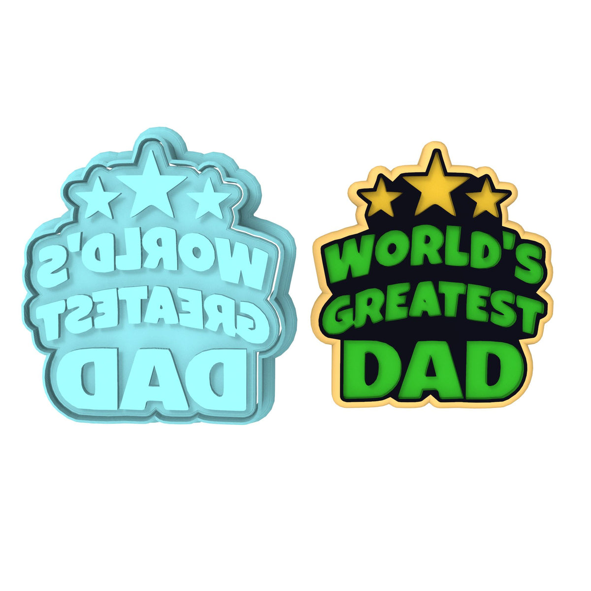 World's Greatest Dad Cookie Cutter | Stamp | Stencil #1 Cookie Cutter Lady MINI - 2 Inches (5cm) **BUNDLE** Cutter + Stamp 