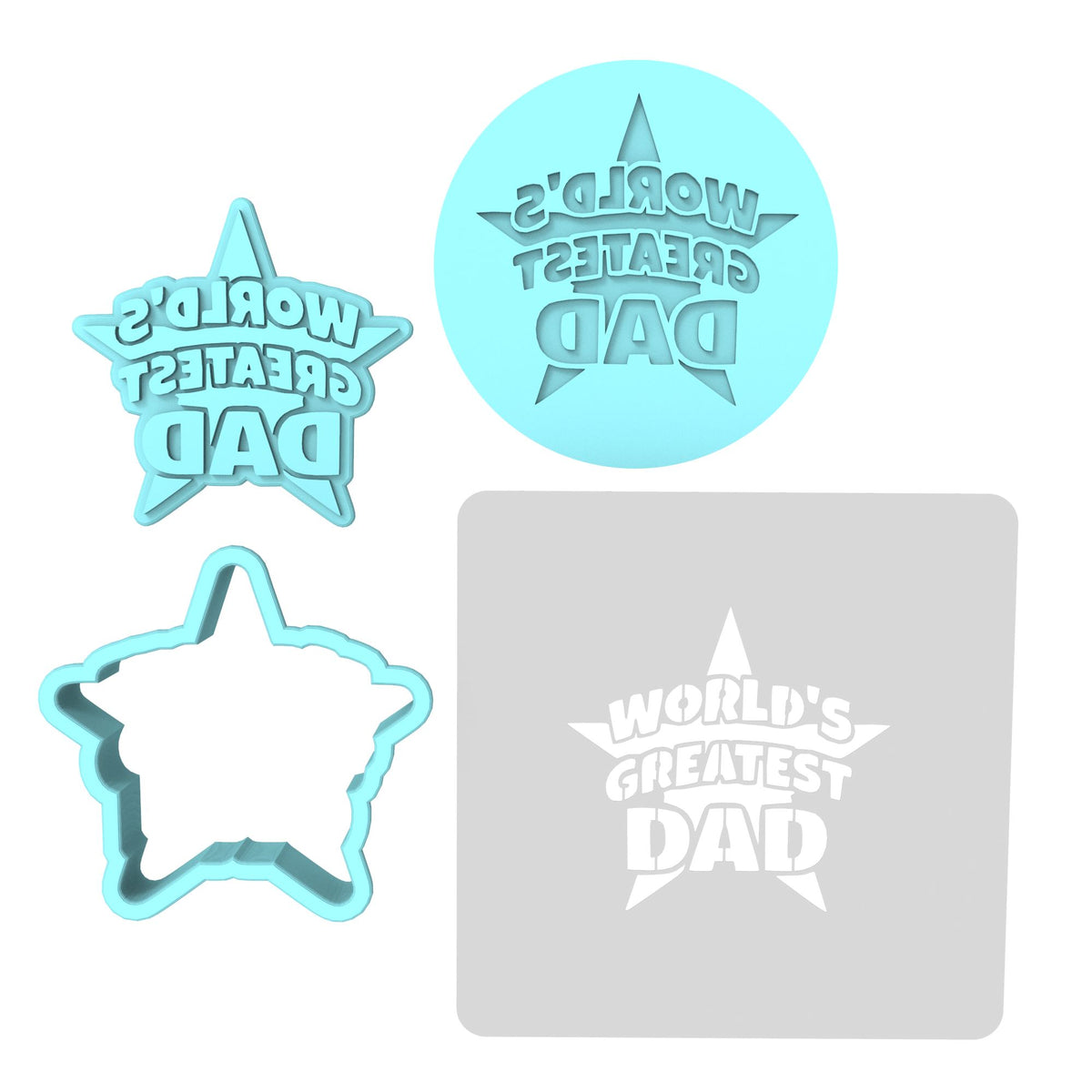 World's Greatest Dad Cookie Cutter | Stamp | Stencil #2 Cookie Cutter Lady MINI - 2 Inches (5cm) **FULL SET BUNDLE** Cutter + Stamp + Stencil + Debosser **BEST DEAL** 