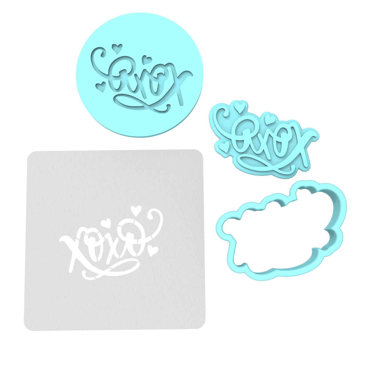 XOXO Cookie Cutter | Stamp | Stencil Wedding / Baby / V Day Cookie Cutter Lady MINI - 2 Inches (5cm) **FULL SET BUNDLE** Cutter + Stamp + Stencil + Debosser **BEST DEAL** 