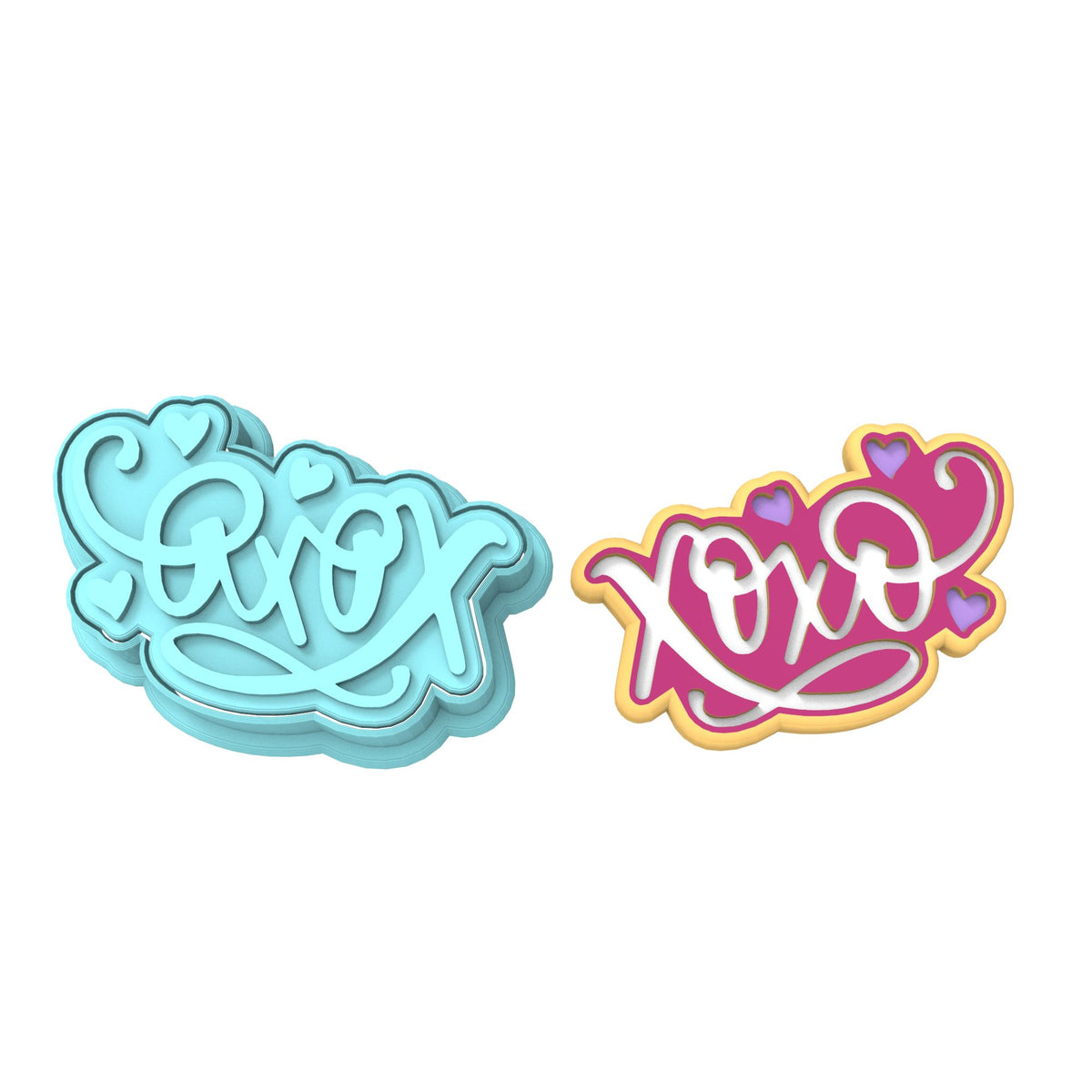 XOXO Cookie Cutter | Stamp | Stencil Wedding / Baby / V Day Cookie Cutter Lady MINI - 2 Inches (5cm) **BUNDLE** Cutter + Stamp 