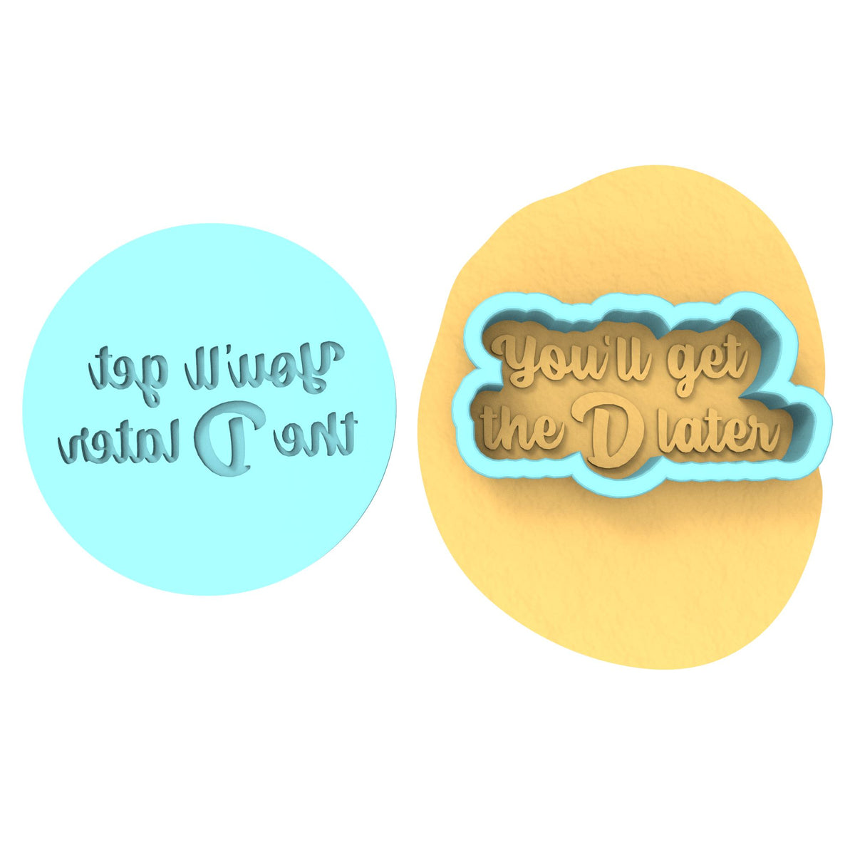 You'll Get the D Later Cookie Cutter | Stamp | Stencil #1 Wedding / Baby / V Day Cookie Cutter Lady MINI - 2 Inches (5cm) **BUNDLE** Cutter + Debosser 