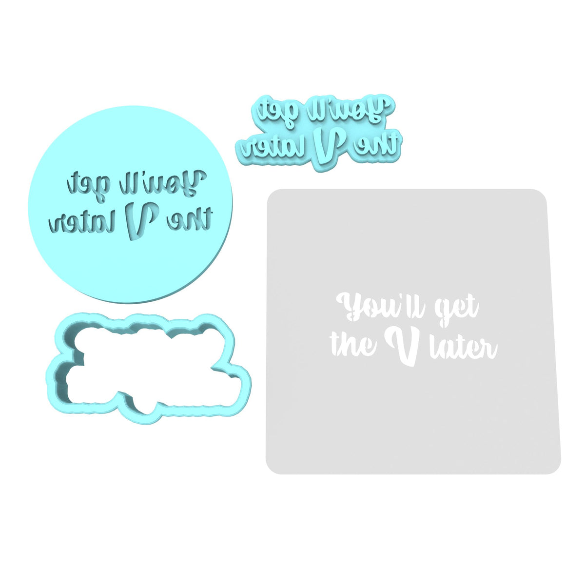 You'll Get the V Later Cookie Cutter | Stamp | Stencil #1 Wedding / Baby / V Day Cookie Cutter Lady MINI - 2 Inches (5cm) **FULL SET BUNDLE** Cutter + Stamp + Stencil + Debosser **BEST DEAL** 
